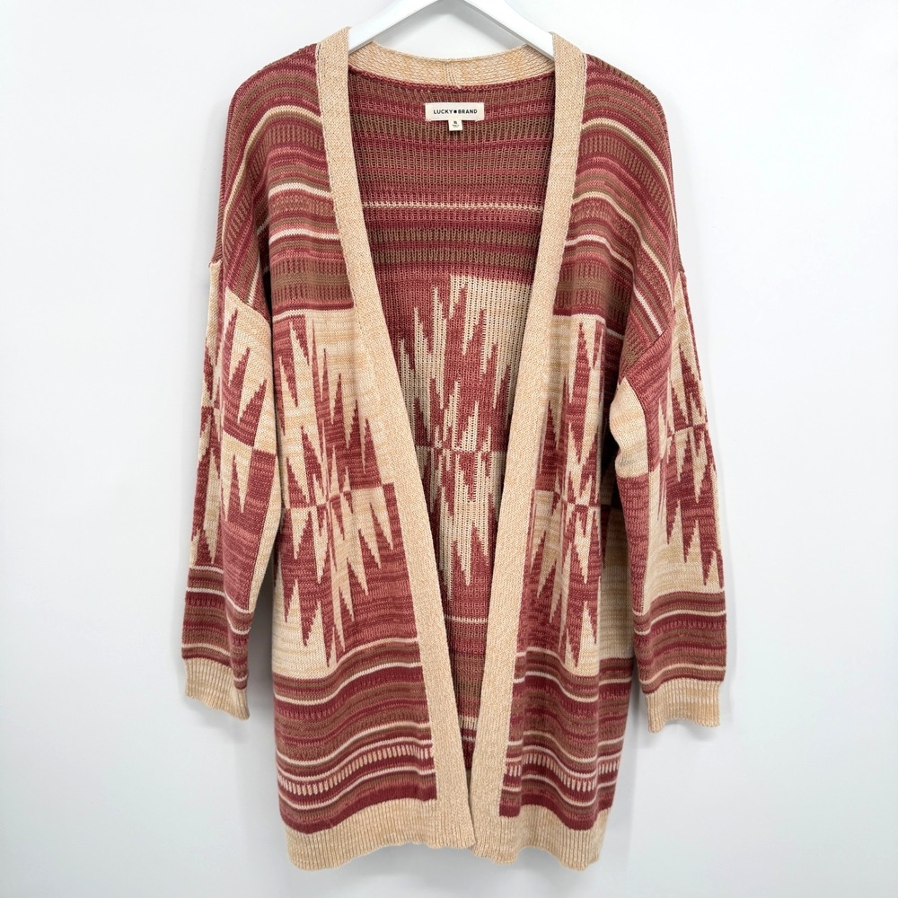 Lucky Brand Cardigan Sweater XL Southwestern Boho Longline Santa Fe Cowgirl Chic